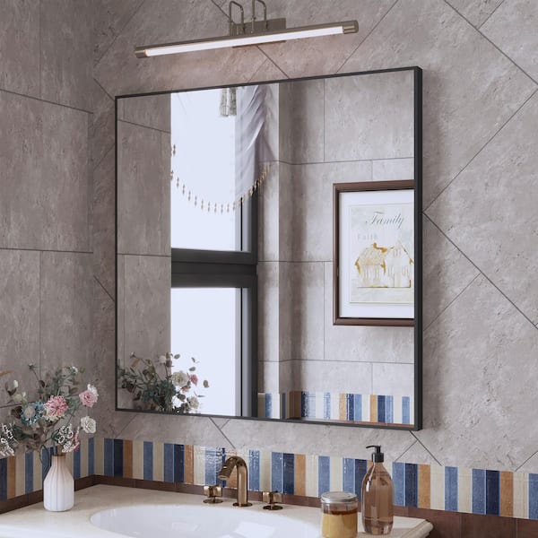 36 in. W x 36 in. H Aluminum Framed Rectangular Vanity Wall Mounted Mirror in Matte Black