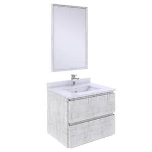 Formosa 24 in. W x 20 in. D x 20 in. H White Single Sink Bath Vanity in Rustic White with White Vanity Top and Mirror