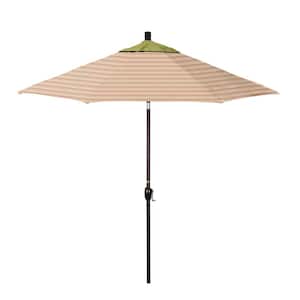 9 ft. Bronze Aluminum Market Patio Umbrella with Crank and Push-Button Tilt in Donovan Garden-Pesto Pacifica Premium