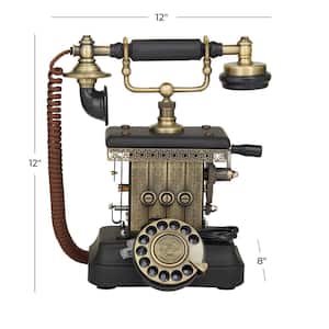 Functioning Vintage Style Black Metal Telephone with Line Cord