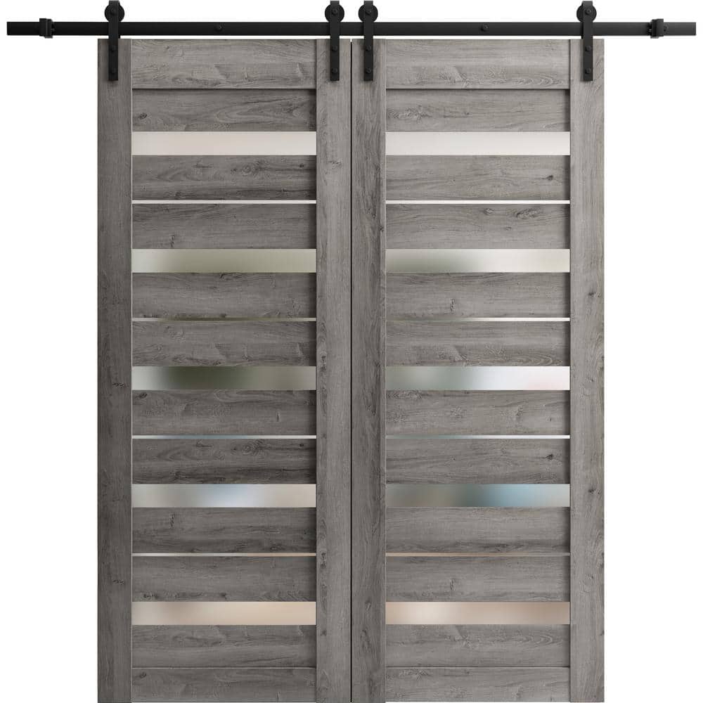 Assemble Required 30 in. x 80 in. 2 Panel Frosted Glass Nebraska Grey Solid Wood Sliding Barn Door with Hardware Kit price history on PriceWatchPro