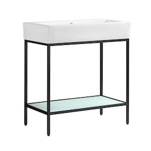 Pierre 32 in. W x 18.1 in. D Bath Vanity in Matte Black with Ceramic Vanity Top in White with White Basin
