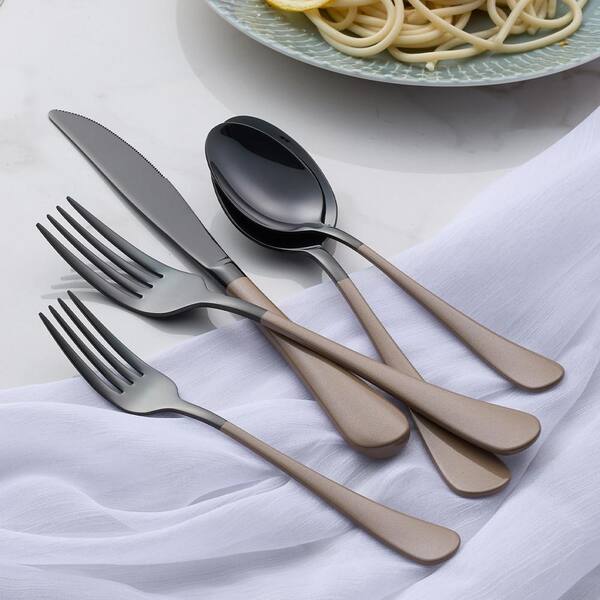 20-Piece Stainless Steel Serving Set Black/Brown Handle 18/0