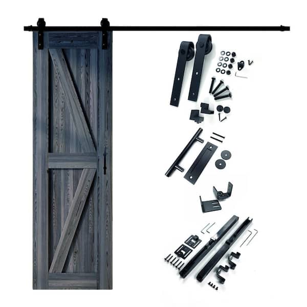 HOMACER 28 in. x 84 in. K-Frame Navy Solid Pine Wood Interior Sliding Barn Door with Hardware Kit, Non-Bypass