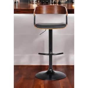 33 in. Brown and Black High Back Metal Bar Stool Faux Leather Seat