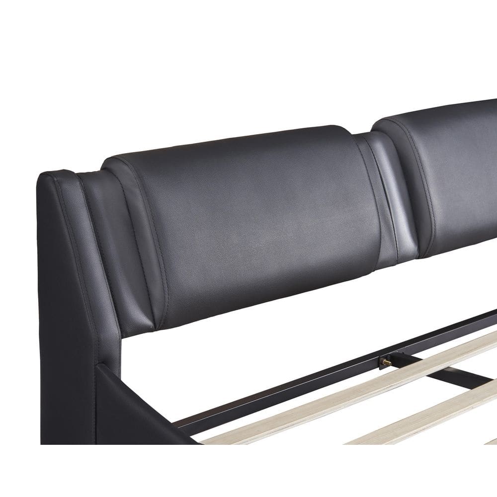 Black Faux Leather Upholstered Queen Platform Bed with LED Lights