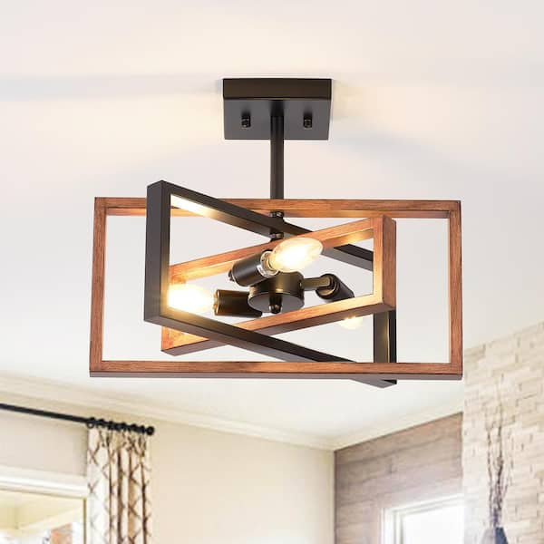 ZJVAIVE 15.8 in. 3-Light Natural Modern Semi-Flush Mount Lighting Ceiling Light for Kitchen Island