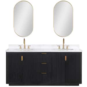 Cádiz 72 in. W x 22 in. D x 34 in. H Double Bathroom Vanity in Fir Wood Black with White Composite top and Mirror