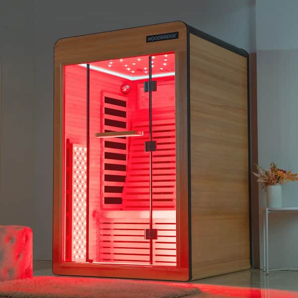 2-Person Indoor Canadian Hemlock Infrared Sauna with 7-Carbon Fiber Heaters, Starry Sky Roof, Red Light Function