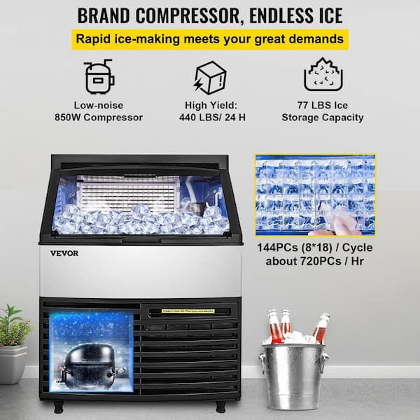 VEVOR Commercial Ice Maker Machine, 320LBS/24H ETL Approved Ice Machine  Under Counter Ice Maker Machine with SECOP Compressor,77LBS  Storage,Electric Water Drain Pump,Water Filter, 2 Scoops Included
