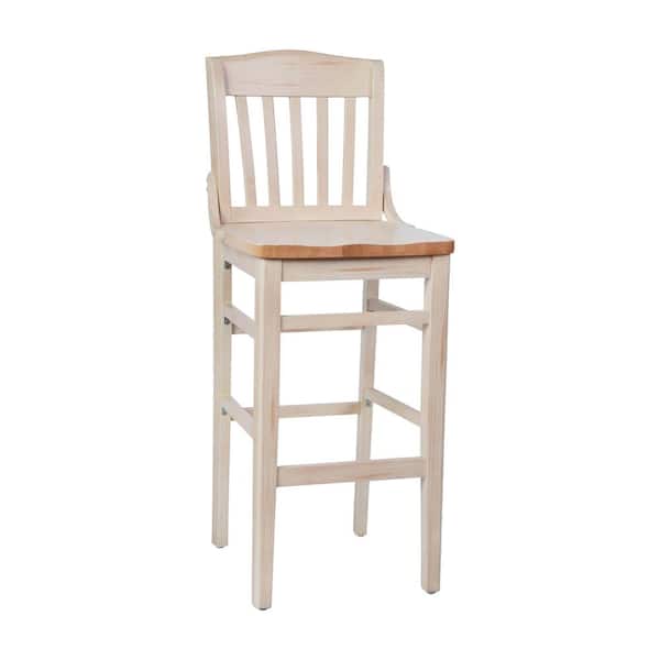 Carnegy Avenue Hercules 29.5 in School House Back Antique White Wood Restaurant Bar Stool with Wood Seat