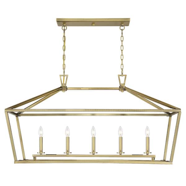 Savoy House Townsend 44 in. W x 23.5 in. H 5-Light Warm Brass Linear Chandelier with Metal Cage Frame