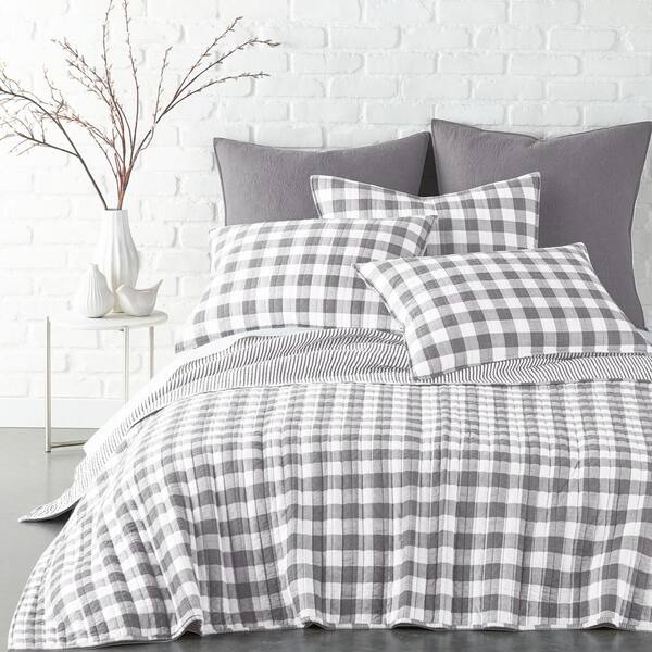 LEVTEX HOME Elijah Grey 2-Piece Plaid/Stripe Cotton Twin/Twin XL Quilt Set