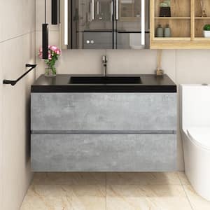 42 in. W x 19.7 in. D x 22.5 in. H Wall-Mounted Bath Vanity in Grey with Black Solid Surface Top