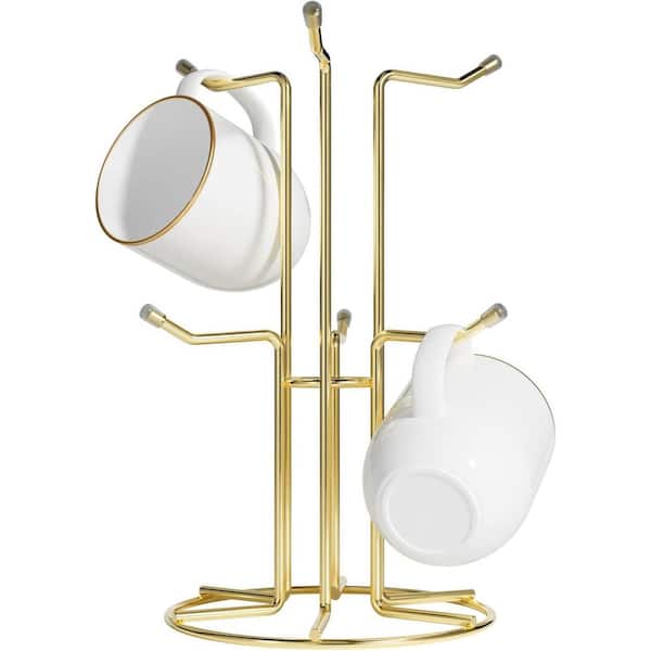 Unbranded Mug Holder for Large Cups for Counter with 6 Hooks, Free Standing Mug Rack in Gold