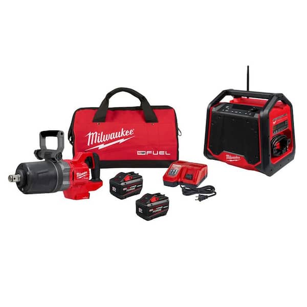 M18 FUEL 18V Lithium-Ion Brushless Cordless 1 in. Impact Wrench w/ D-Handle Kit w/ Two 12.0 Ah Batteries & Speaker