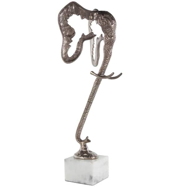 Litton Lane Silver Aluminum Metal Tall Cutout Silhouette Elephant Sculpture with Marble