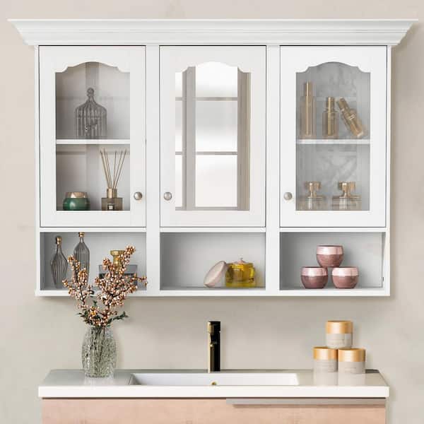 47.80 in. W x 32.00 in. H Rectangular Wood Medicine Cabinet with Mirror, Bathroom Mirror Cabinet with Adjustable Shelves