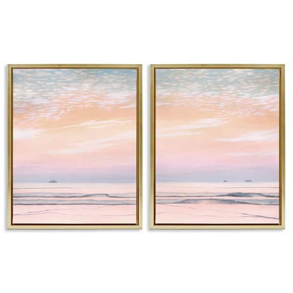 Peachy Coastal Sunrise by Grace Popp 2 Pieces Gold Floater Frame Coastal Graphic Art Print 21 in. x 17 in.