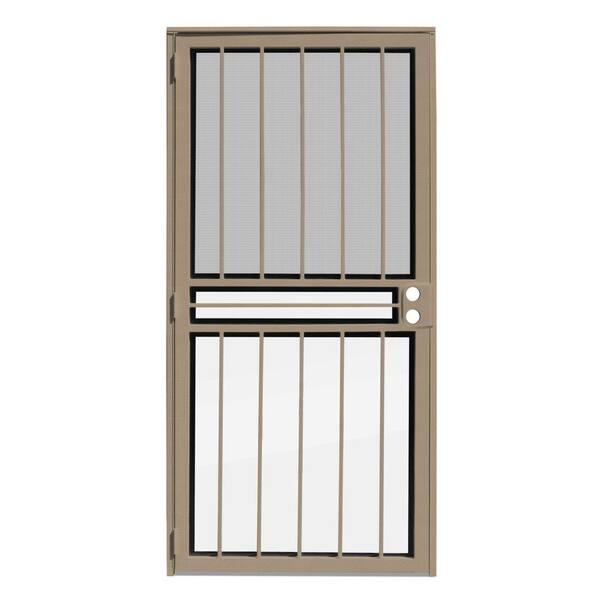 Unique Home Designs 36 in. x 80 in. Paladin Tan Recessed Mount All Season Security Door with Insect Screen and Glass Inserts