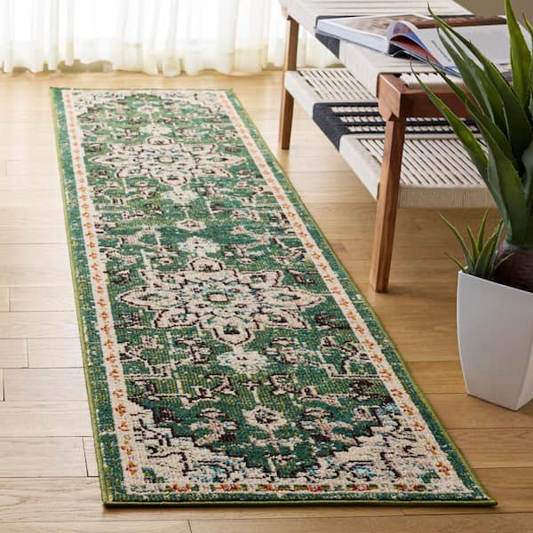 Madison 2 ft. x 8 ft. Sage/Blue Distressed Border Runner Rug
