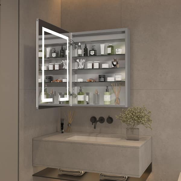 PARIS MIRROR Harmony Cabinet 72-in x 30-in Lighted LED Surface Mount 3000K Mirrored Soft Close Medicine Cabinet