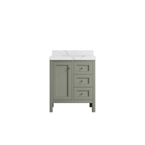 Willow Collections Nashville 30 in. W x 22 in. D x 36 in. H Single Sink Bath Vanity Center in Evergreen 2 in. Calcutta Laza Quartz Top
