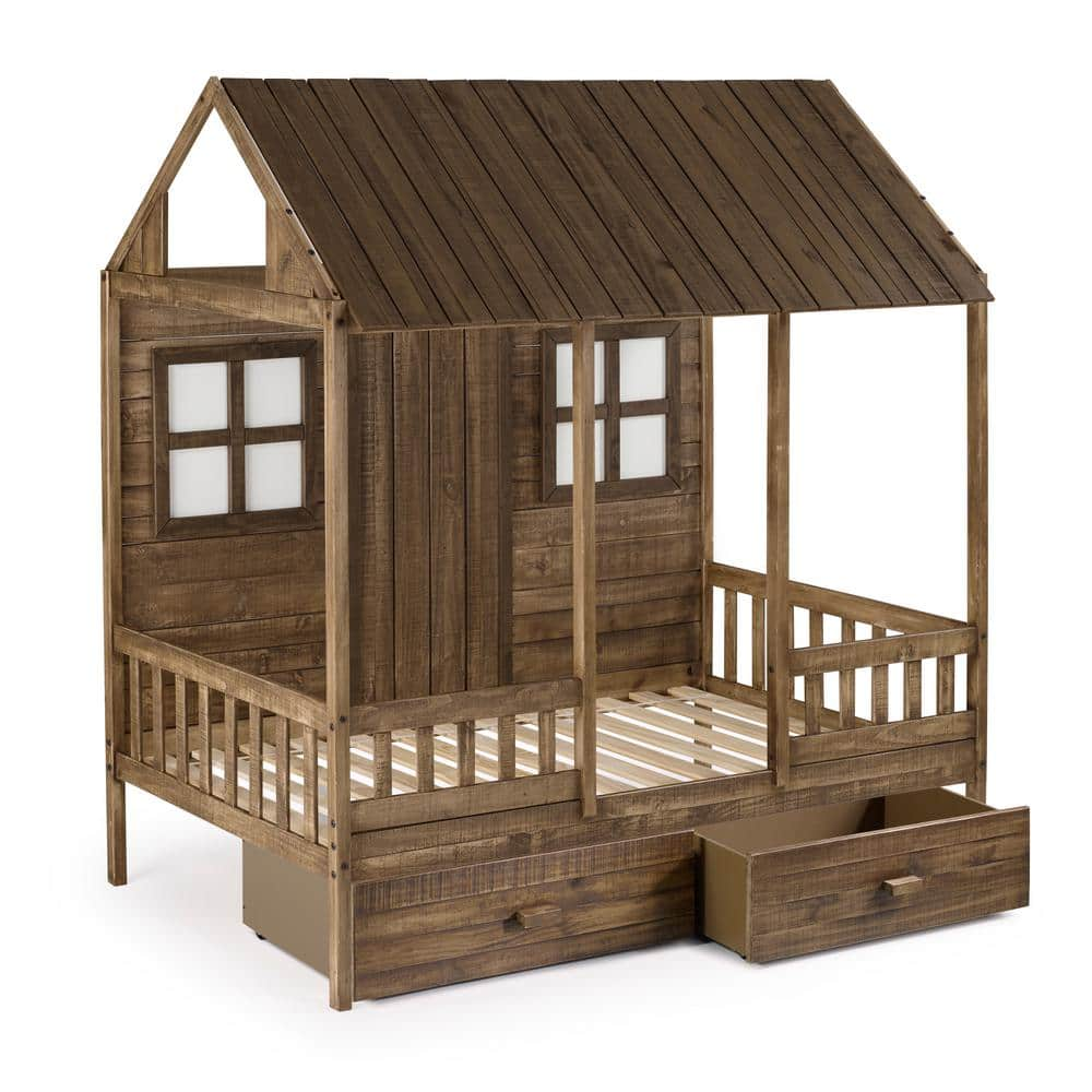 Donco Kids Front Porch Rustic Driftwood Twin Low Loft Bed with Dual  Underbed Drawers 1899-TRD_1897-RD - The Home Depot