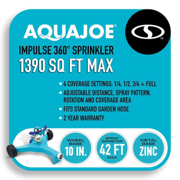 AQUA JOE 10 in. Indestructible Zinc Impulse 360-Degree Sprinkler 