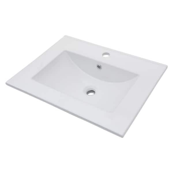 24 in. W x 18 in. D x 7 in. H Ceramic Rectangular Bathroom Vanity Top with Single Basins in White