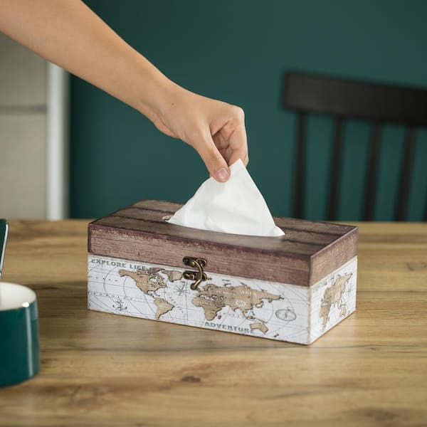 Vintiquewise Facial Rectangular Tissue Box Holder for Your Bathroom, Office, or Vanity with Decorative World Map Design