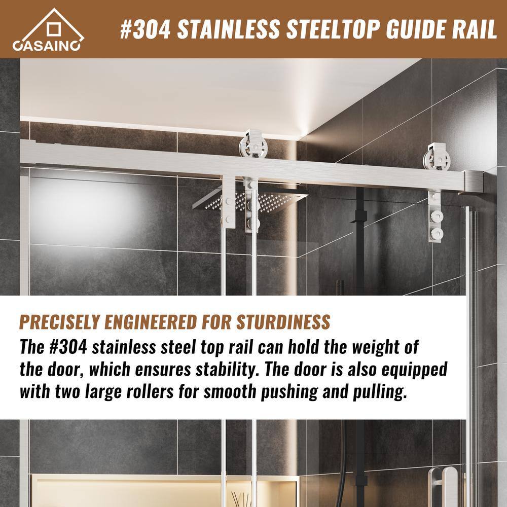 48'' Frameless Brushed Nickel Sliding Shower Door with Clear Glass