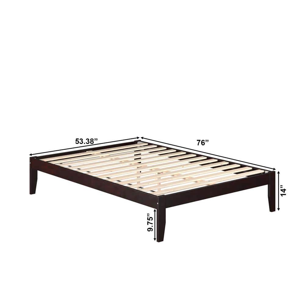 Espresso Wood Full Platform Bed with Charging Station
