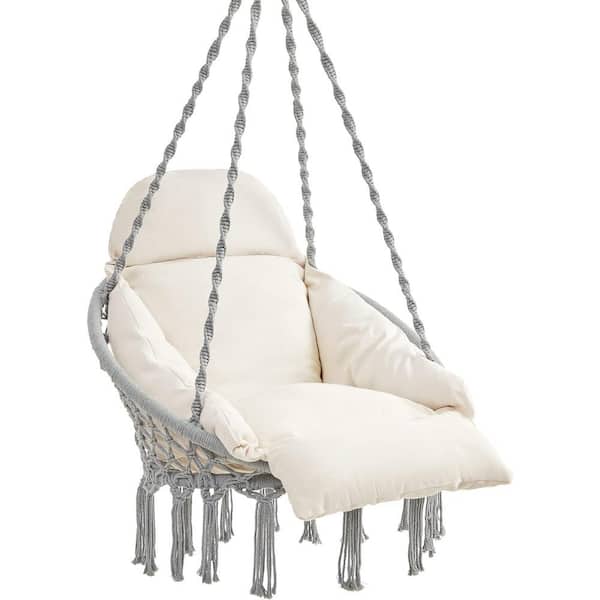 Nordic Hygge Hammock Chair with Large with Thick Cushion, Gray and Cloud White