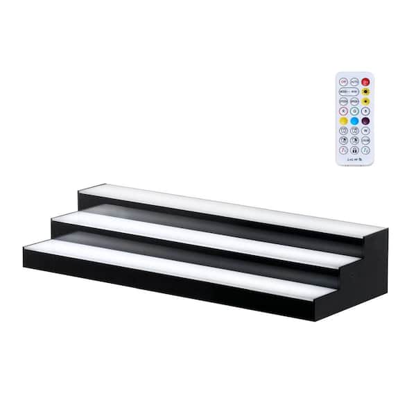 6 in. H x 12 in. W 21-30 Bottle Black and White Acrylic Liquor Bottle Display with LED Lights, Remote and App Control