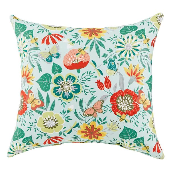 Hampton Bay 18 in. x 18 in. Marney Sprout Square Outdoor Throw Pillow ...