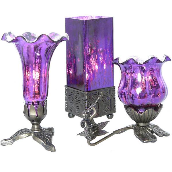 River of Goods 8.25 in. Purple Studio Art Glass Accent Lamp (Set of 3)