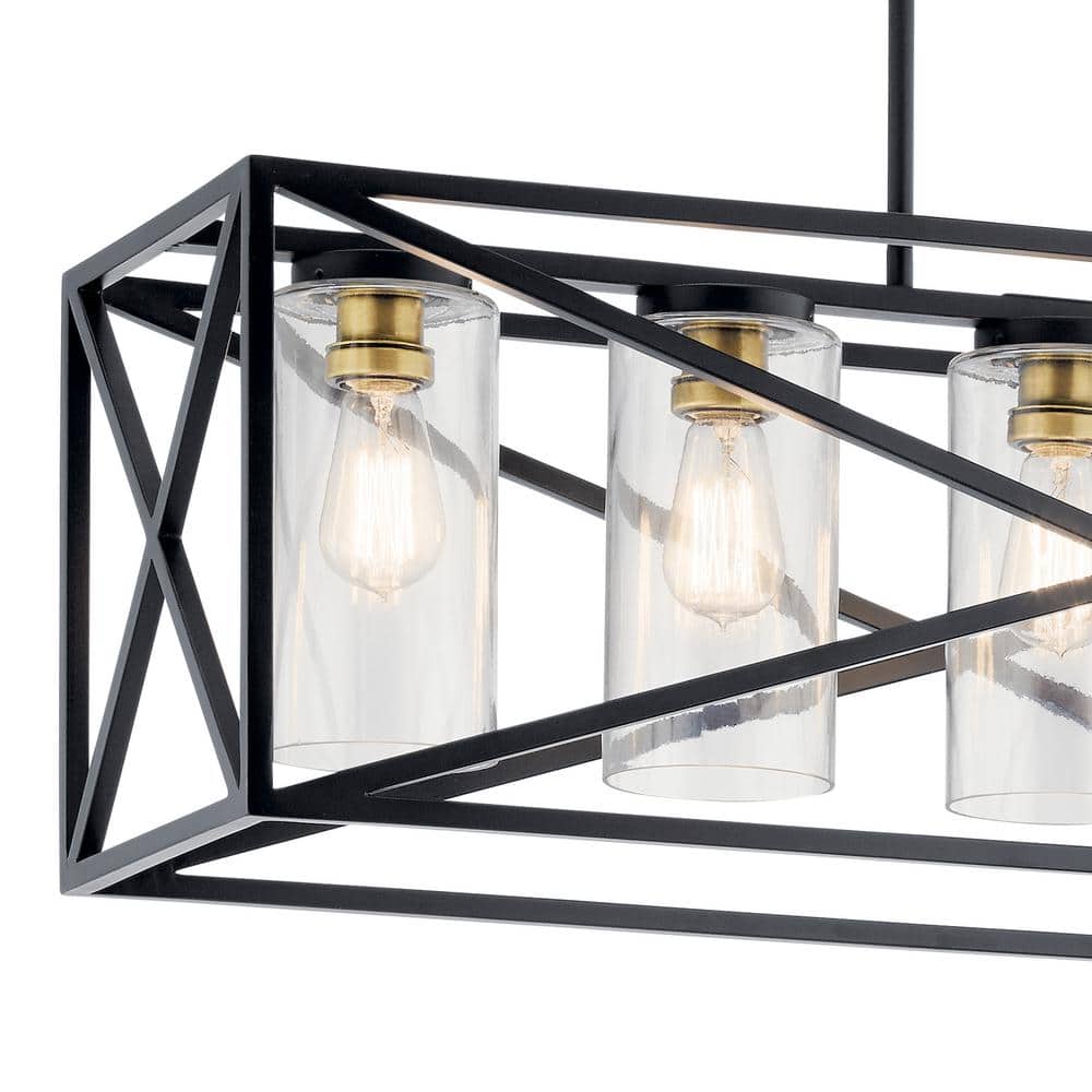 Moorgate 36" Black Steel Linear Chandelier with Clear Glass