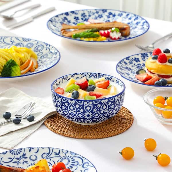 ブルーディナーボウル Numhew 18-Piece Blue Porcelain Dinnerware Sets, Plates and Bowls