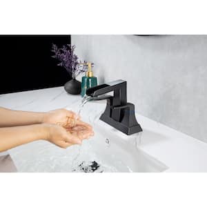 Mondawell Open Waterfall 4 in. Centerset Double Handle Low Arc Bathroom Faucet with Drain in Matte Black