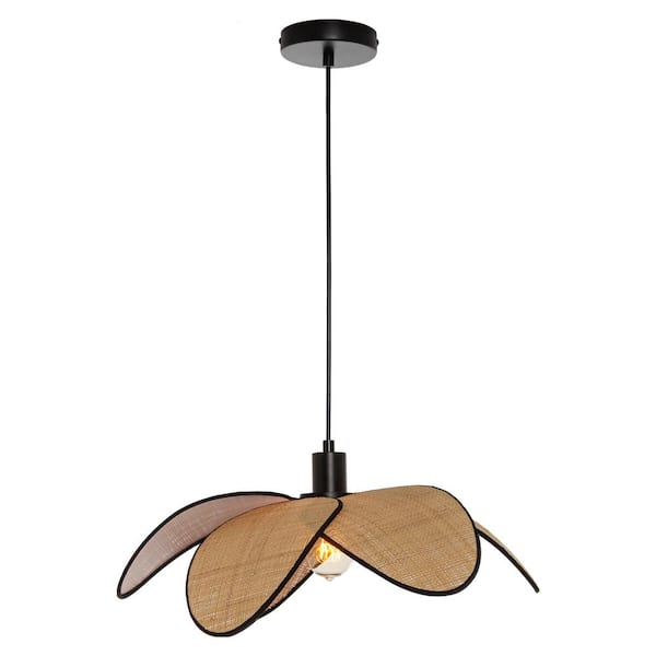 River of Goods Vargas 19 in. Black Metal Pendant Light with Dome-Shaped Raffia Shade