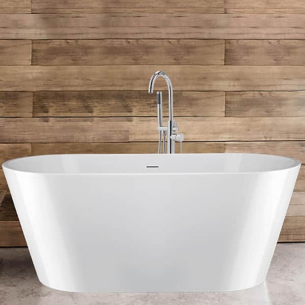 Freestanding 59.8in. L 28.7in. W Soaking Acrylic Flatbottom Stand Alone Non-Whirlpool Center Drain Bathtub Glossy White Freestanding 59.8in. L 28.7in. W Soaking Acrylic Flatbottom Stand Alone Non-Whirlpool Center Drain Bathtub Glossy White
