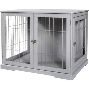 Furniture Style Dog Crate, Indoor Kennel, Pet Home, End Table or Nightstand with 2-Doors, Gray, Medium