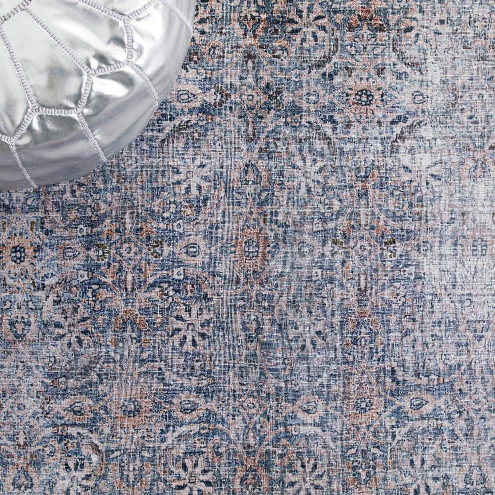 Tucson Blue Synthetic Washable Non-slip Area Rug