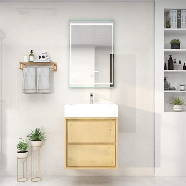 BV Better Vanity Saggie 24 in. W x 20 in. D x 28 in. H Single Sink Floating Bath Vanity in Oak with White Acrylic Top