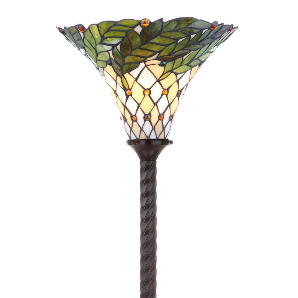 Botanical Tiffany-Style 71" Bronze Stained Glass Torchiere Lamp