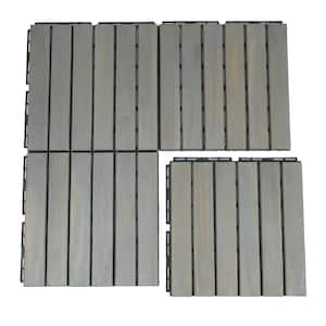 12 in. x 12 in. Gray Striped Pattern Square Wood Interlocking Flooring Tiles for Deck Patio Poolside (20-Tiles)