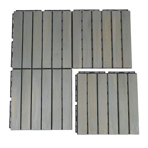 Tunearary 12 in. x 12 in. Gray Striped Pattern Square Wood Interlocking Flooring Tiles for Deck Patio Poolside (20-Tiles)