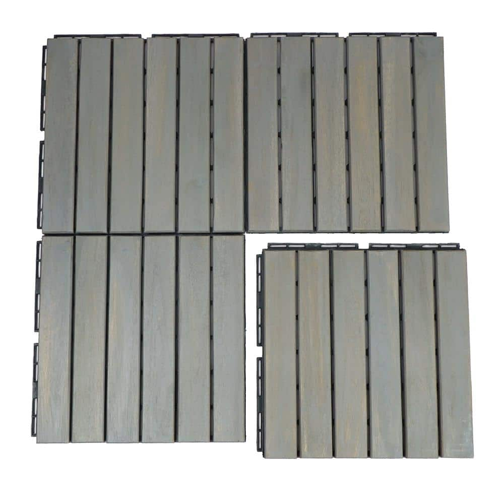 Tunearary 12 in. x 12 in. Gray Striped Pattern Square Wood Interlocking ...