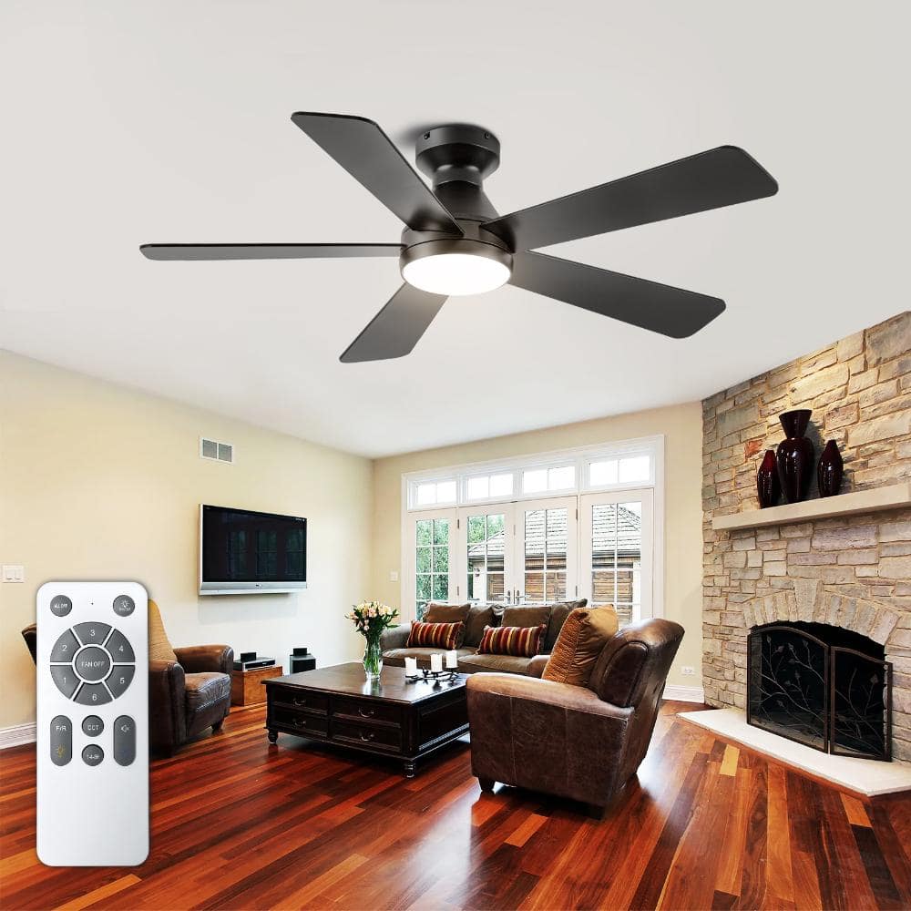 52 in. Low Profile Flush Mount Reversible Ceiling fan with Light and Remote Control, Dimmable, Noiseless, Black price history on PriceWatchPro